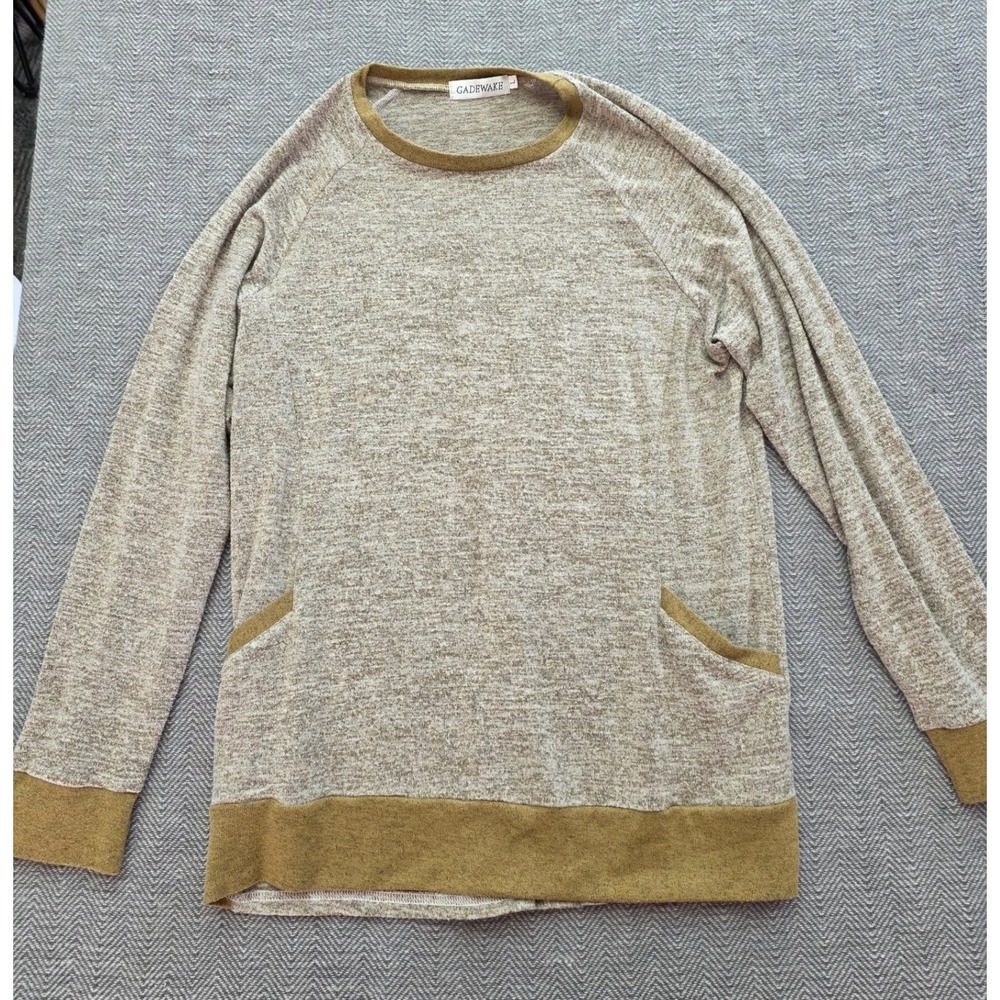 Gadewake Womens Tan Marled Knit Long Sleeve Pullover Top with Pockets Size L